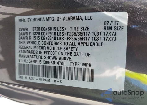 2017 Honda Odyssey Se from USA, damaged, VIN 5FNRL5H30HB014780